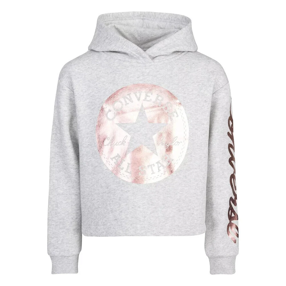 Converse Cropped Foil Hoodie Girls Medium Heather Gray Graphic Pullover RED581